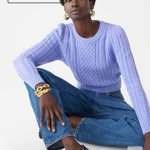 J.Crew Cable knit puff sleeve crewneck sweater Purple Size Medium